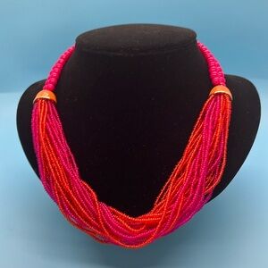 Talbots #116 Vibrant Pink and Orange Beaded Necklace